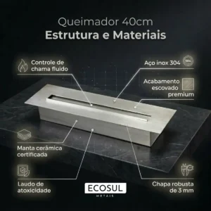 Queimador Lareira ecológica a álcool ou etanol 40cm 11 Queimador Lareira ecológica a álcool ou etanol 40cm - Imagem 3