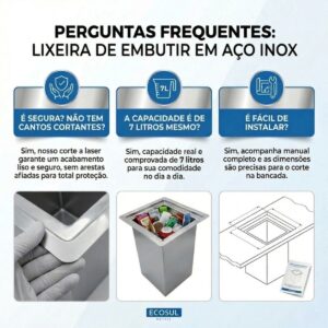 Lixeira Inox de Embutir 7 Litros Ecosul com Tampa Anti-Odor Aço Inox 304 10 Lixeira Inox de Embutir 7 Litros Ecosul com Tampa Anti-Odor Aço Inox 304 - Imagem 4