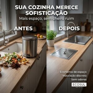 Lixeira Inox de Embutir 5 Litros Ecosul com Tampa Anti-Odor Aço Inox 304 11 Lixeira Inox de Embutir 5 Litros Ecosul com Tampa Anti-Odor Aço Inox 304 - Imagem 5