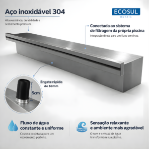 Cascata Slim 80cm para Piscina Aço Inox 304 Ecosul Metais 12 Cascata Slim 80cm para Piscina Aço Inox 304 Ecosul Metais - Imagem 4
